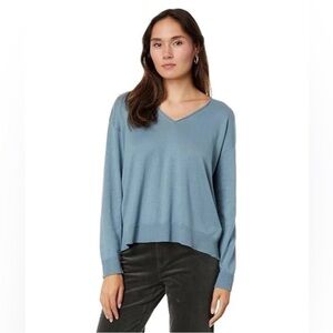 Eileen Fisher Women's V-Neck Organic Cotton Blend Long Sleeve Light Blue Sweater